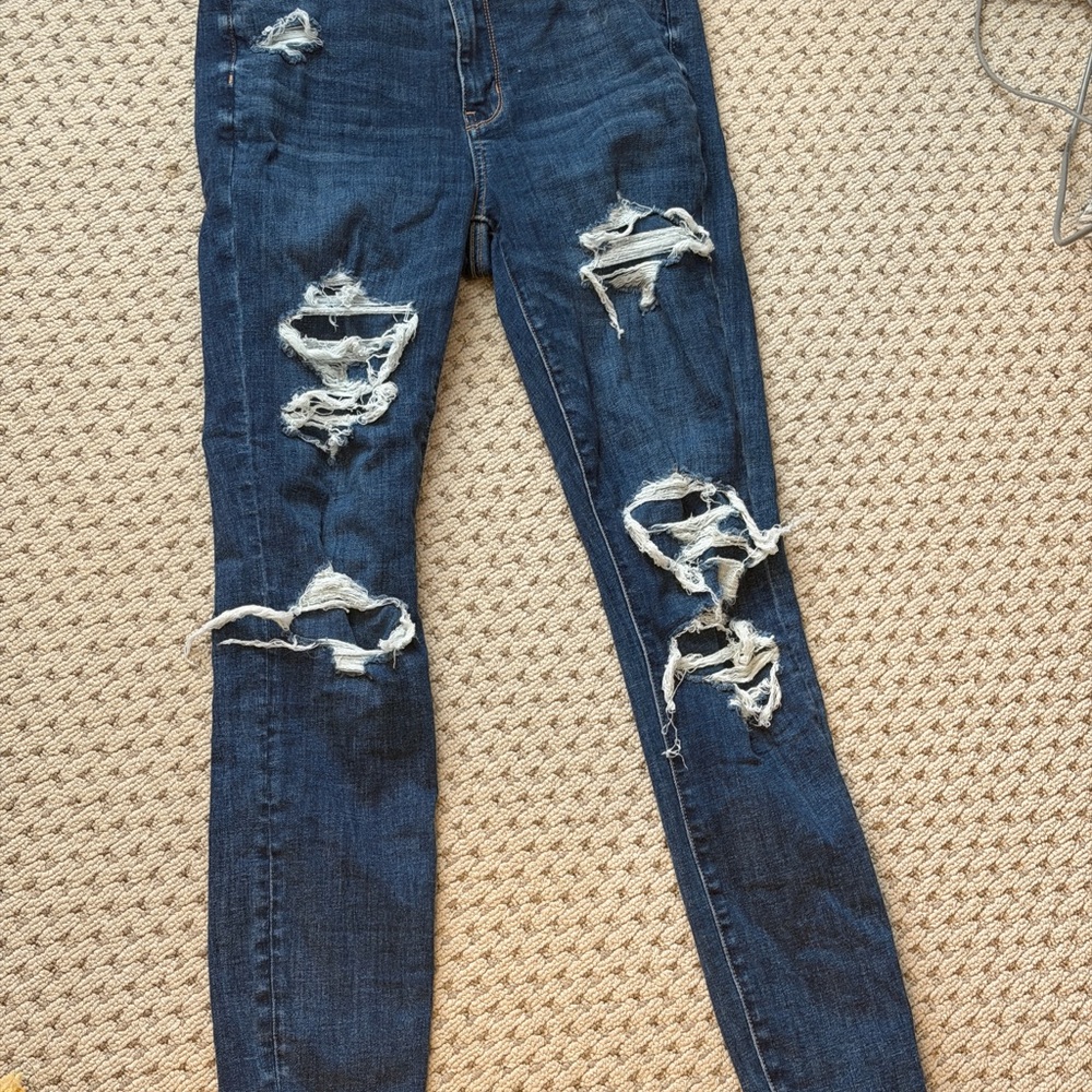 American Eagle Outfitters Dark Blue Distressed Skinny Jeans
